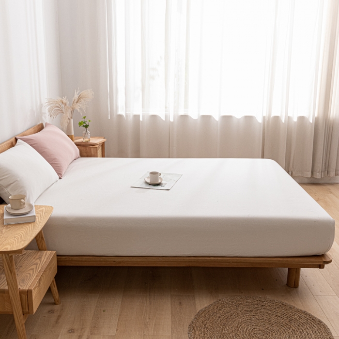 91家纺网 家纺一手货源 找家纺 蓝巢 2022新款全棉色织水洗棉单床笠 本白