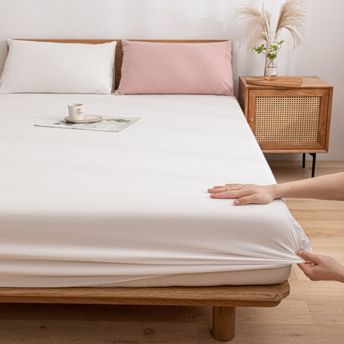 91家纺网 家纺一手货源 找家纺 蓝巢 2022新款全棉色织水洗棉单床笠 本白