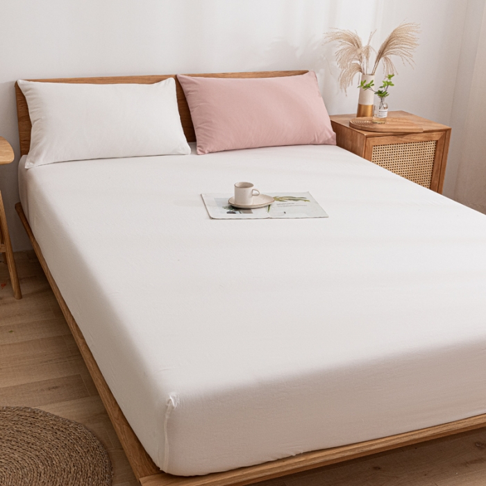 91家纺网 家纺一手货源 找家纺 蓝巢 2022新款全棉色织水洗棉单床笠 本白