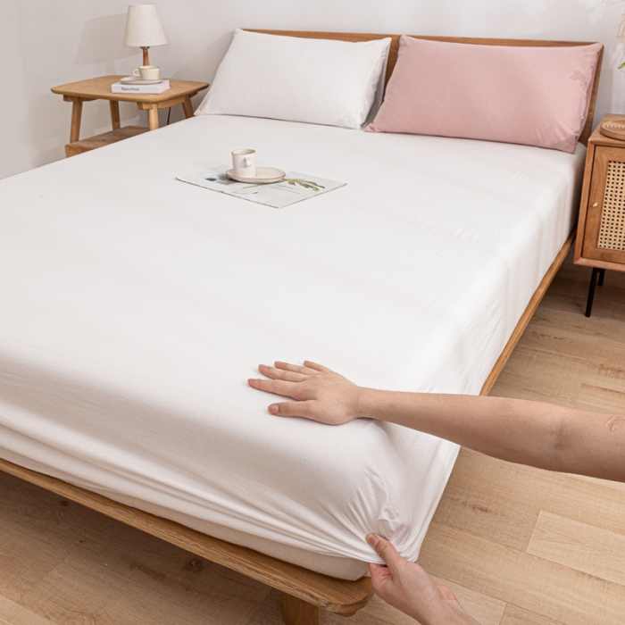 91家纺网 家纺一手货源 找家纺 蓝巢 2022新款全棉色织水洗棉单床笠 本白