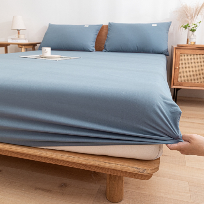 91家纺网 家纺一手货源 找家纺 蓝巢 2022新款全棉色织水洗棉单床笠 宾利蓝