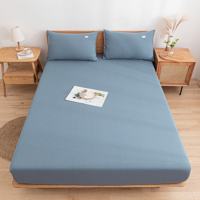 91家纺网 家纺一手货源 找家纺 蓝巢 2022新款全棉色织水洗棉单床笠 宾利蓝