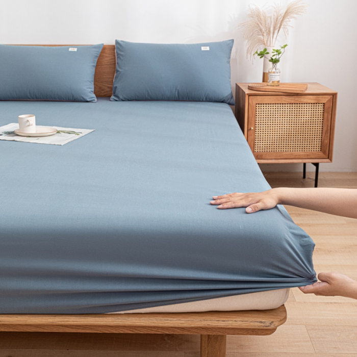 91家纺网 家纺一手货源 找家纺 蓝巢 2022新款全棉色织水洗棉单床笠 宾利蓝