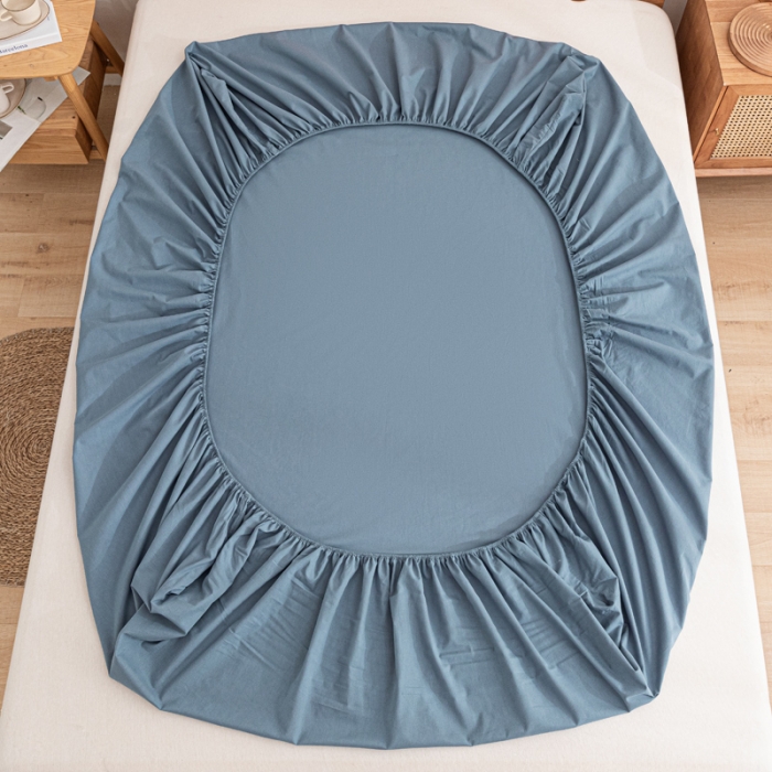 91家纺网 家纺一手货源 找家纺 蓝巢 2022新款全棉色织水洗棉单床笠 宾利蓝