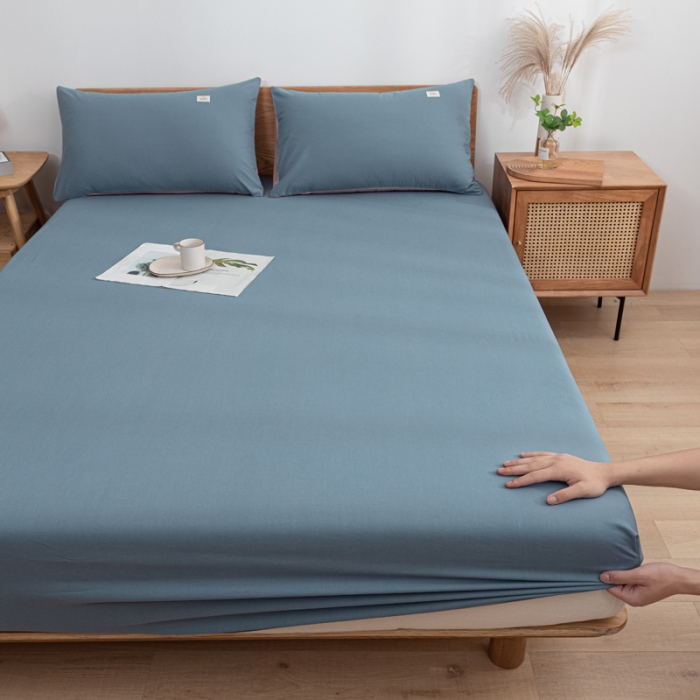 91家纺网 家纺一手货源 找家纺 蓝巢 2022新款全棉色织水洗棉单床笠 宾利蓝