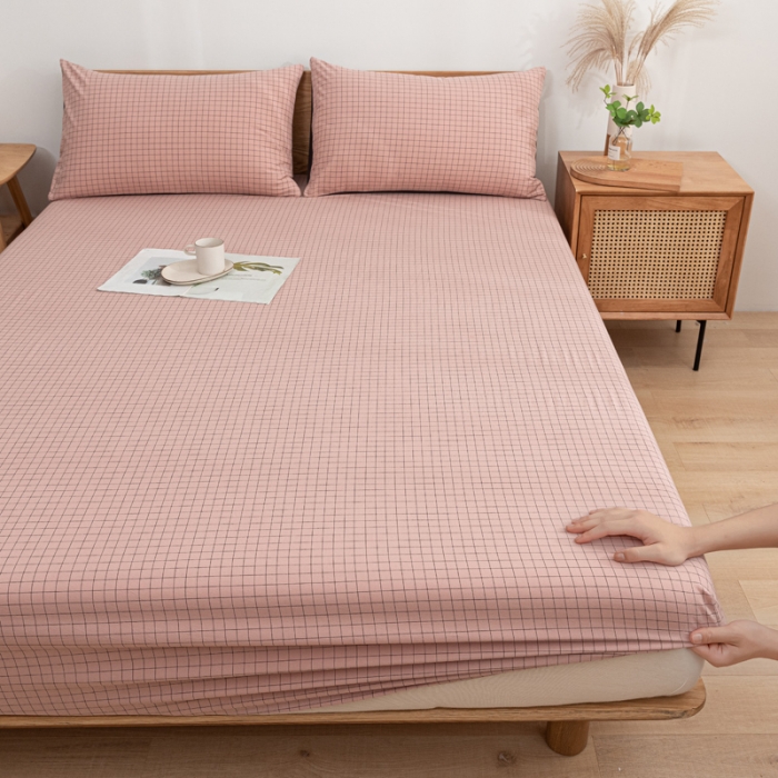 91家纺网 家纺一手货源 找家纺 蓝巢 2022新款全棉色织水洗棉单床笠 丁香粉格