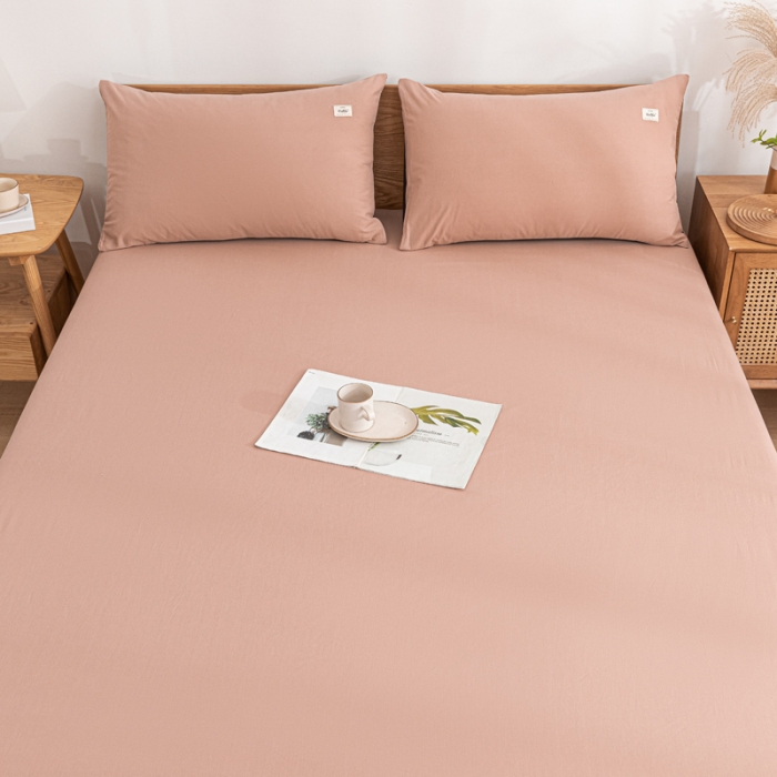 91家纺网 家纺一手货源 找家纺 蓝巢 2022新款全棉色织水洗棉单床笠 豆沙