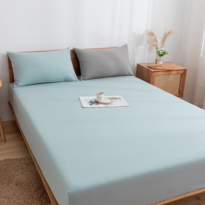 91家纺网 家纺一手货源 找家纺 蓝巢 2022新款全棉色织水洗棉单床笠 繁星蓝