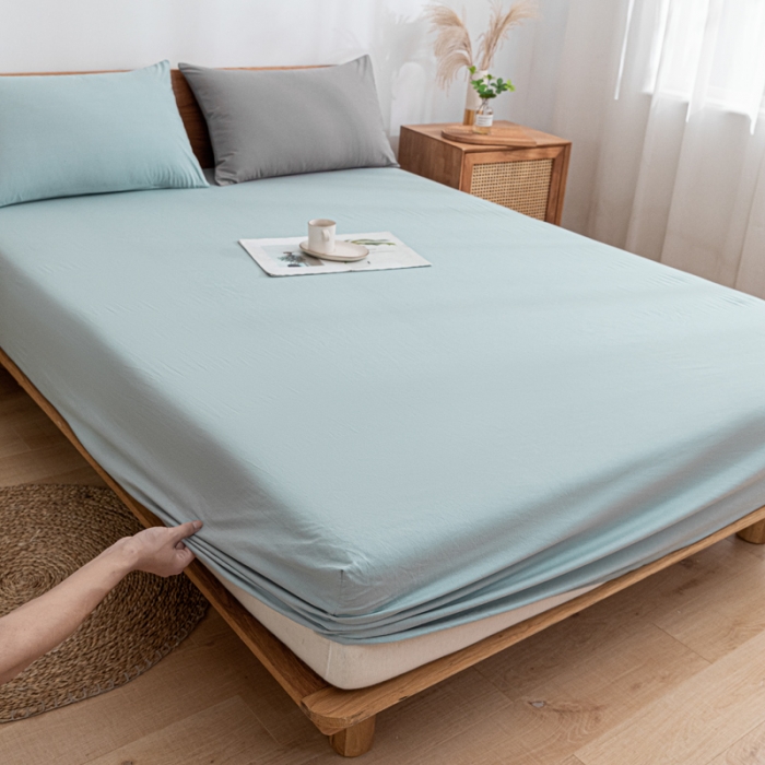 91家纺网 家纺一手货源 找家纺 蓝巢 2022新款全棉色织水洗棉单床笠 繁星蓝