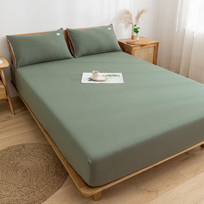 91家纺网 家纺一手货源 找家纺 蓝巢 2022新款全棉色织水洗棉单床笠 复古绿