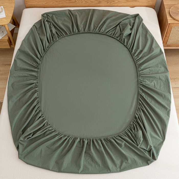 91家纺网 家纺一手货源 找家纺 蓝巢 2022新款全棉色织水洗棉单床笠 复古绿