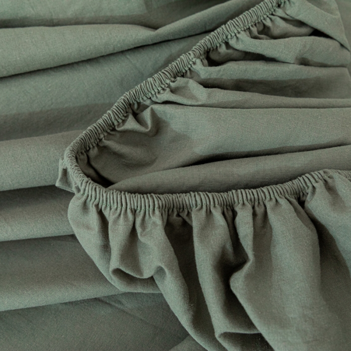 91家纺网 家纺一手货源 找家纺 蓝巢 2022新款全棉色织水洗棉单床笠 复古绿