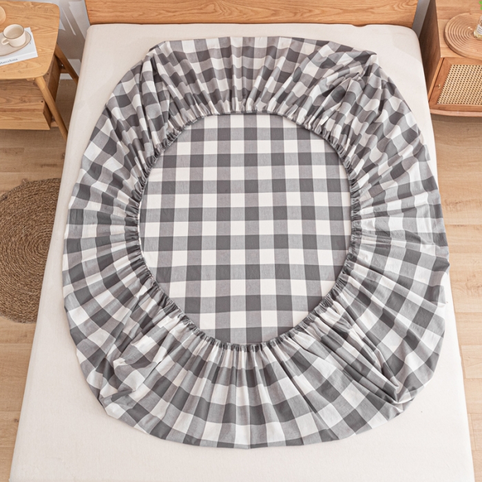 91家纺网 家纺一手货源 找家纺 蓝巢 2022新款全棉色织水洗棉单床笠 灰中格