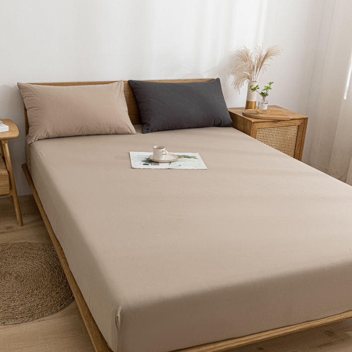 91家纺网 家纺一手货源 找家纺 蓝巢 2022新款全棉色织水洗棉单床笠 卡其