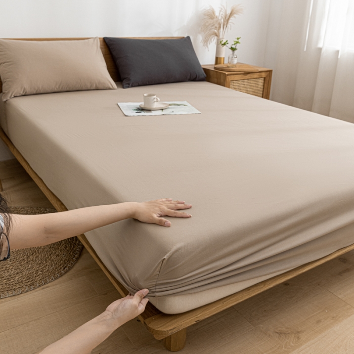 91家纺网 家纺一手货源 找家纺 蓝巢 2022新款全棉色织水洗棉单床笠 卡其