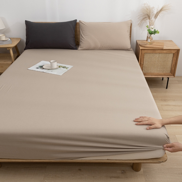 91家纺网 家纺一手货源 找家纺 蓝巢 2022新款全棉色织水洗棉单床笠 卡其