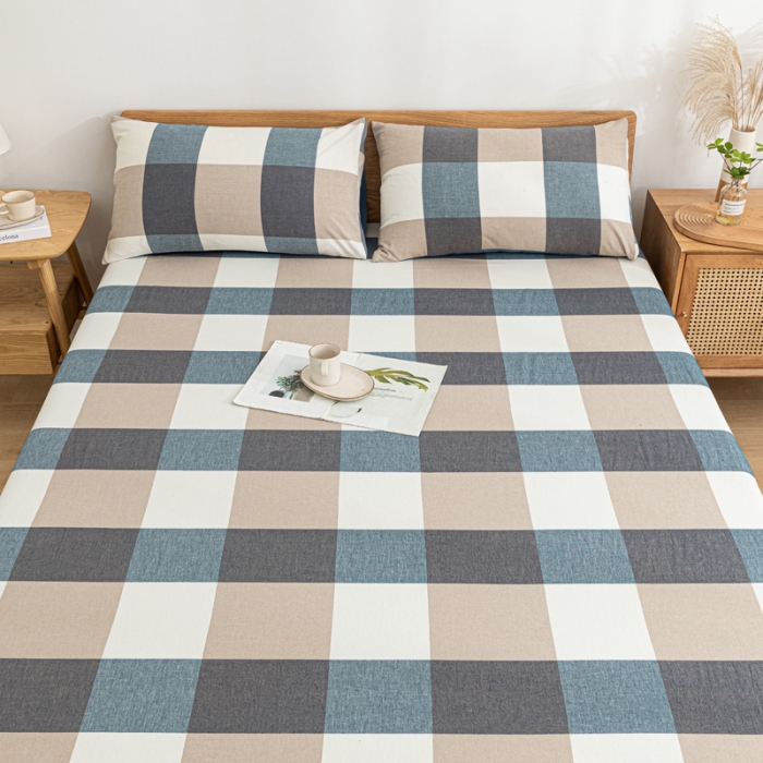 91家纺网 家纺一手货源 找家纺 蓝巢 2022新款全棉色织水洗棉单床笠 蓝调格