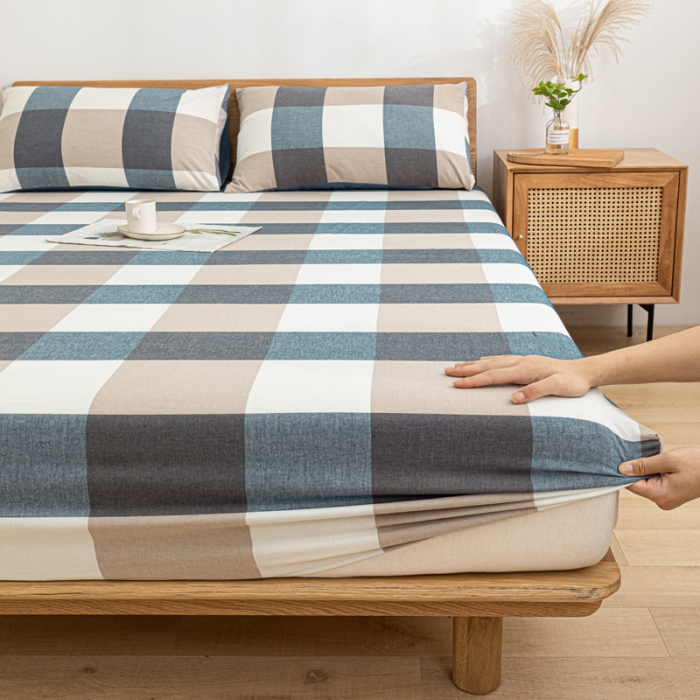 91家纺网 家纺一手货源 找家纺 蓝巢 2022新款全棉色织水洗棉单床笠 蓝调格