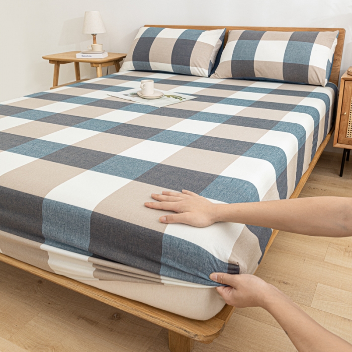 91家纺网 家纺一手货源 找家纺 蓝巢 2022新款全棉色织水洗棉单床笠 蓝调格