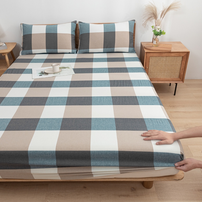 91家纺网 家纺一手货源 找家纺 蓝巢 2022新款全棉色织水洗棉单床笠 蓝调格