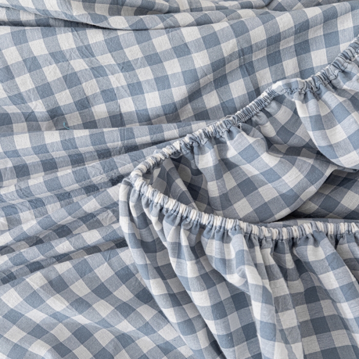 91家纺网 家纺一手货源 找家纺 蓝巢 2022新款全棉色织水洗棉单床笠 蓝小格