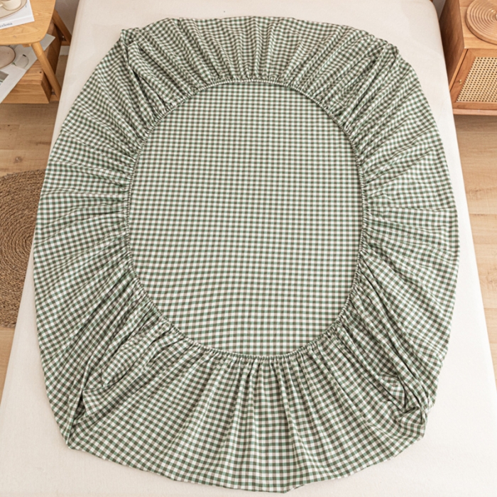 91家纺网 家纺一手货源 找家纺 蓝巢 2022新款全棉色织水洗棉单床笠 绿小格