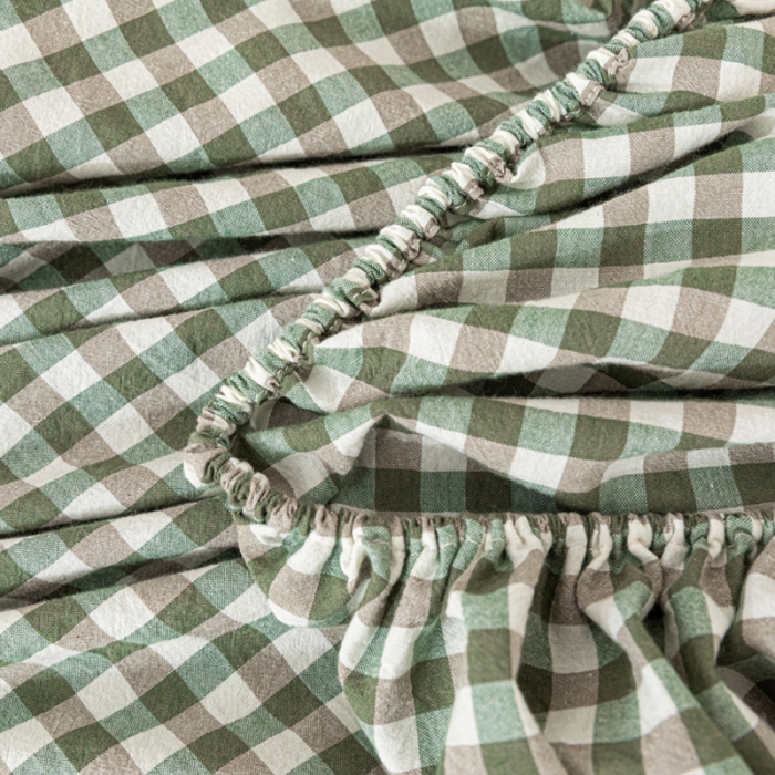 91家纺网 家纺一手货源 找家纺 蓝巢 2022新款全棉色织水洗棉单床笠 绿小格