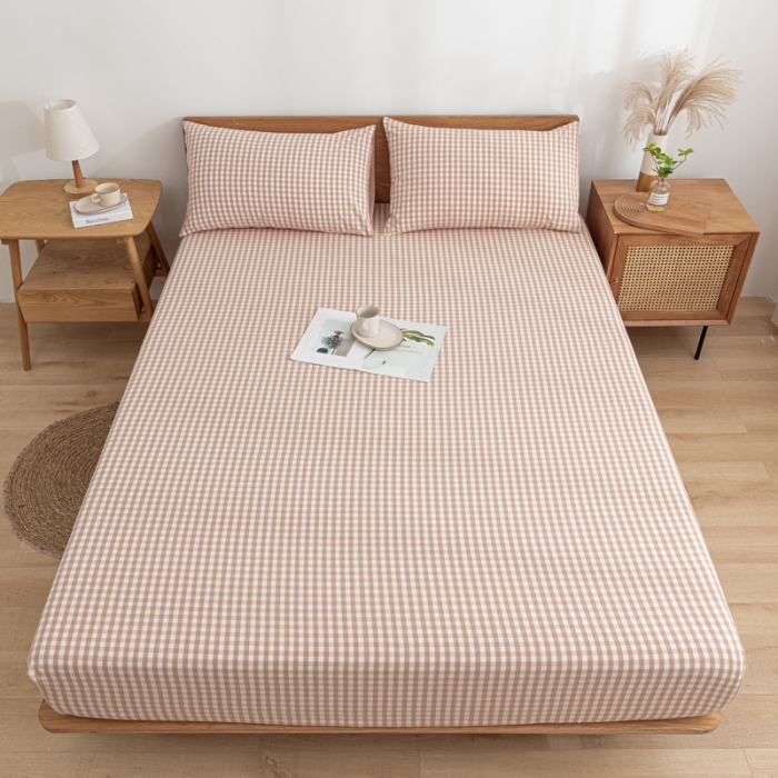 91家纺网 家纺一手货源 找家纺 蓝巢 2022新款全棉色织水洗棉单床笠 蜜粉格