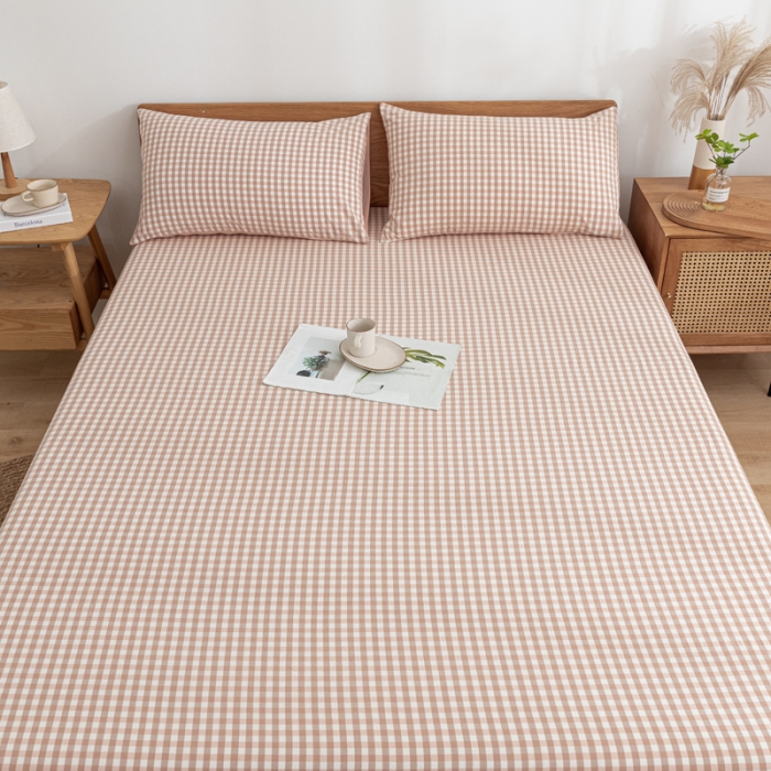 91家纺网 家纺一手货源 找家纺 蓝巢 2022新款全棉色织水洗棉单床笠 蜜粉格