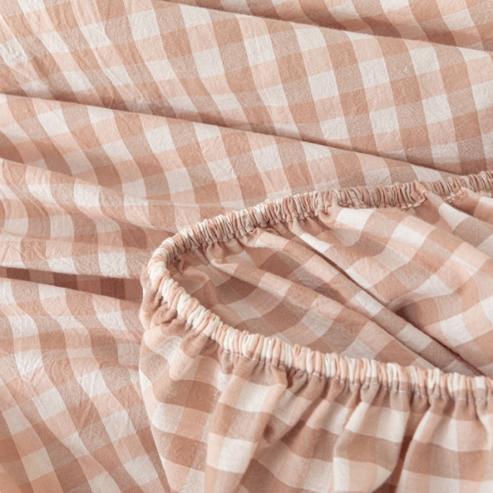 91家纺网 家纺一手货源 找家纺 蓝巢 2022新款全棉色织水洗棉单床笠 蜜粉格