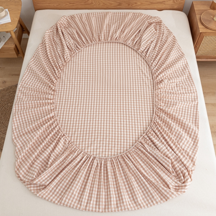 91家纺网 家纺一手货源 找家纺 蓝巢 2022新款全棉色织水洗棉单床笠 蜜粉格