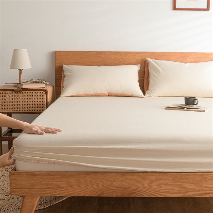 91家纺网 家纺一手货源 找家纺 蓝巢 2022新款全棉色织水洗棉单床笠 奶白