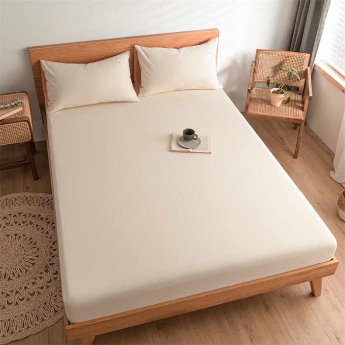 91家纺网 家纺一手货源 找家纺 蓝巢 2022新款全棉色织水洗棉单床笠 奶白