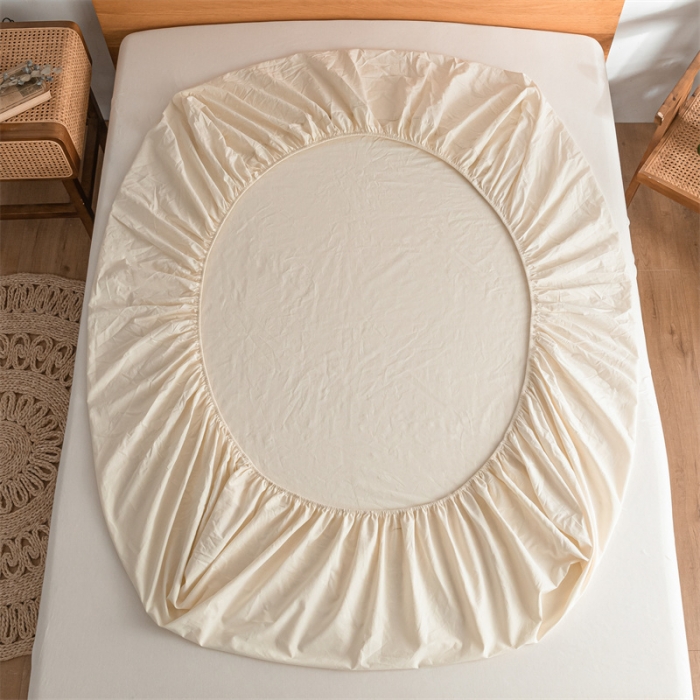 91家纺网 家纺一手货源 找家纺 蓝巢 2022新款全棉色织水洗棉单床笠 奶白