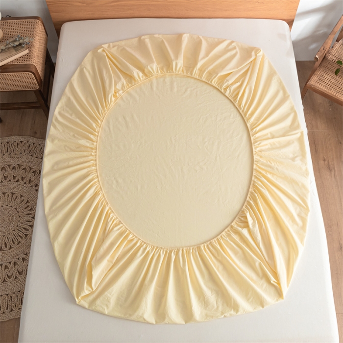 91家纺网 家纺一手货源 找家纺 蓝巢 2022新款全棉色织水洗棉单床笠 奶黄