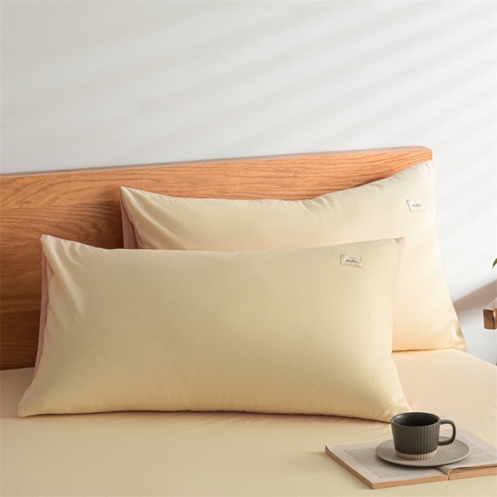 91家纺网 家纺一手货源 找家纺 蓝巢 2022新款全棉色织水洗棉单床笠 奶黄