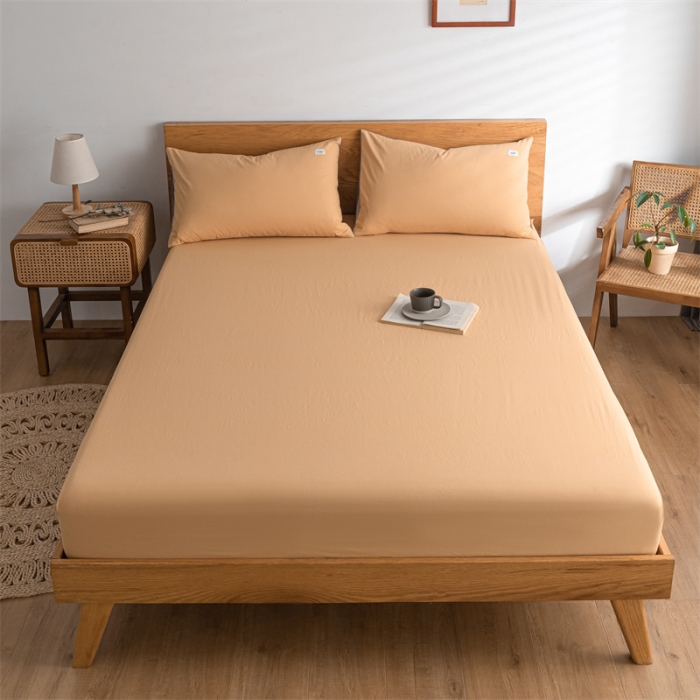 91家纺网 家纺一手货源 找家纺 蓝巢 2022新款全棉色织水洗棉单床笠 南瓜橘