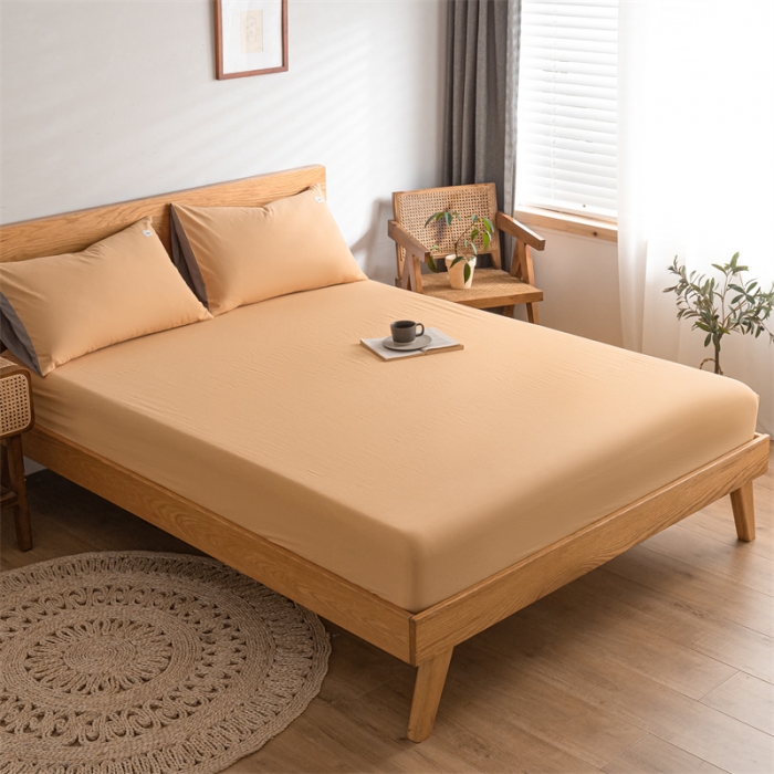 91家纺网 家纺一手货源 找家纺 蓝巢 2022新款全棉色织水洗棉单床笠 南瓜橘