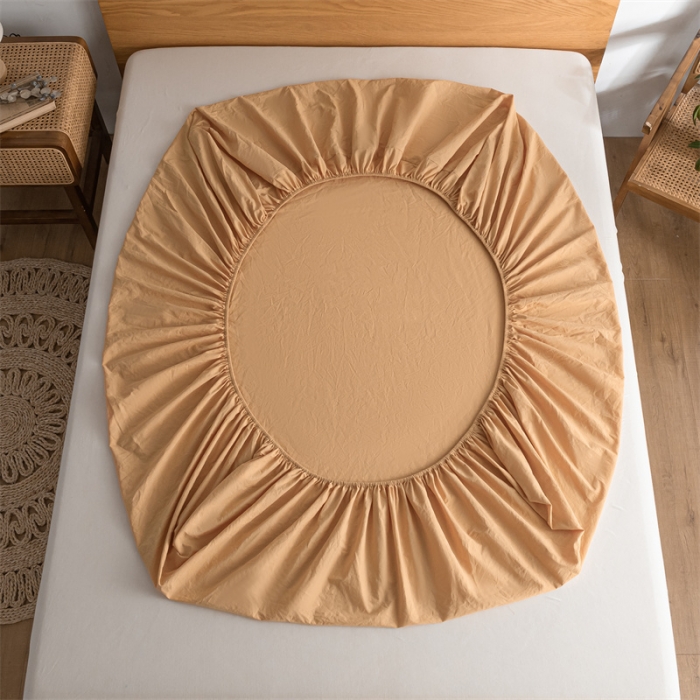 91家纺网 家纺一手货源 找家纺 蓝巢 2022新款全棉色织水洗棉单床笠 南瓜橘