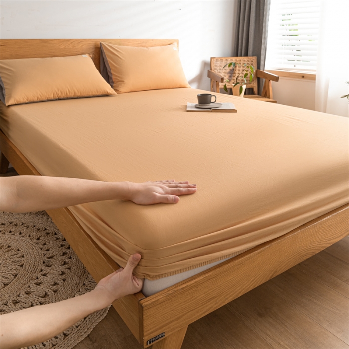 91家纺网 家纺一手货源 找家纺 蓝巢 2022新款全棉色织水洗棉单床笠 南瓜橘