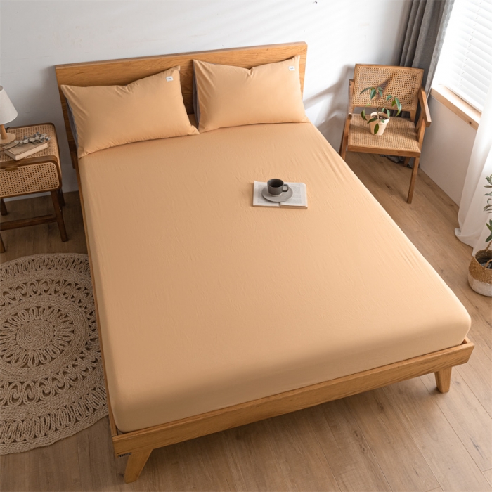 91家纺网 家纺一手货源 找家纺 蓝巢 2022新款全棉色织水洗棉单床笠 南瓜橘