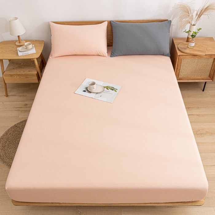 91家纺网 家纺一手货源 找家纺 蓝巢 2022新款全棉色织水洗棉单床笠 浅粉