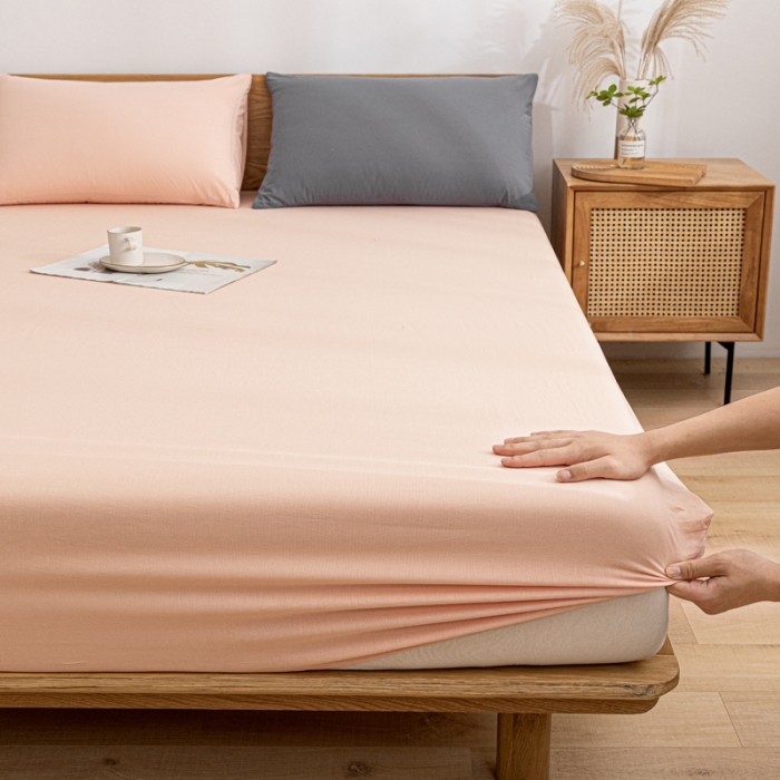 91家纺网 家纺一手货源 找家纺 蓝巢 2022新款全棉色织水洗棉单床笠 浅粉