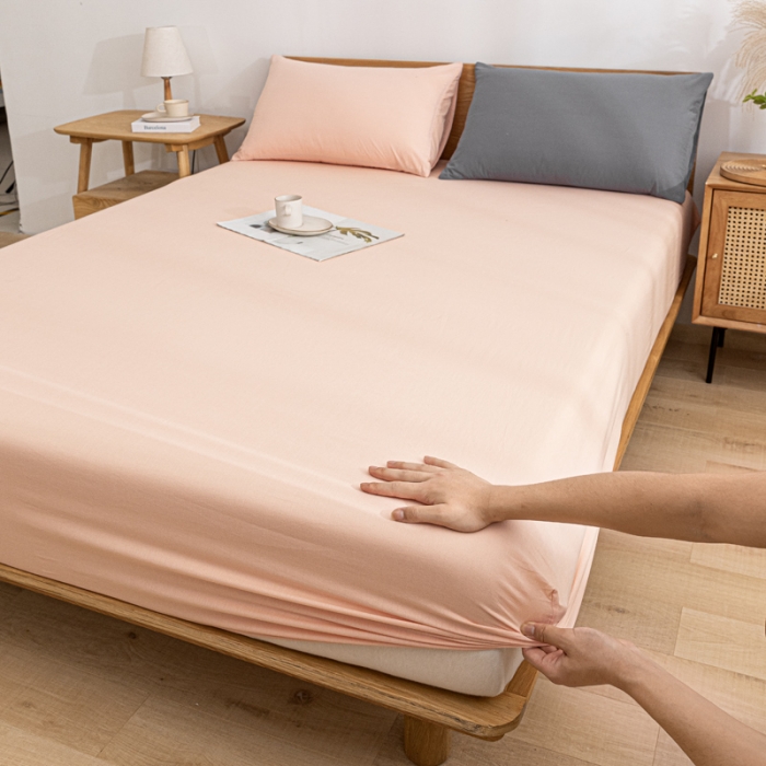 91家纺网 家纺一手货源 找家纺 蓝巢 2022新款全棉色织水洗棉单床笠 浅粉