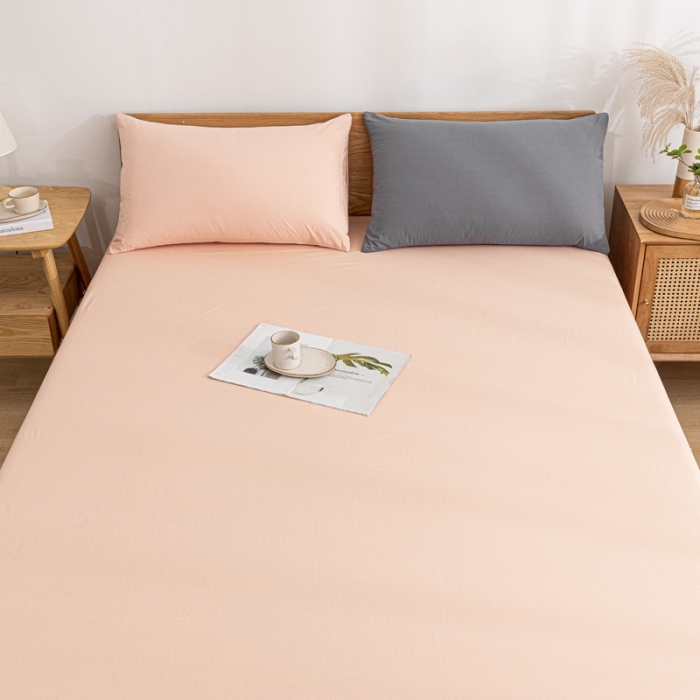 91家纺网 家纺一手货源 找家纺 蓝巢 2022新款全棉色织水洗棉单床笠 浅粉