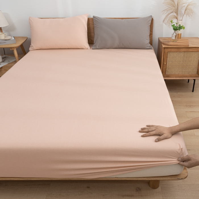 91家纺网 家纺一手货源 找家纺 蓝巢 2022新款全棉色织水洗棉单床笠 浅粉