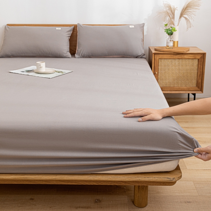 91家纺网 家纺一手货源 找家纺 蓝巢 2022新款全棉色织水洗棉单床笠 浅灰