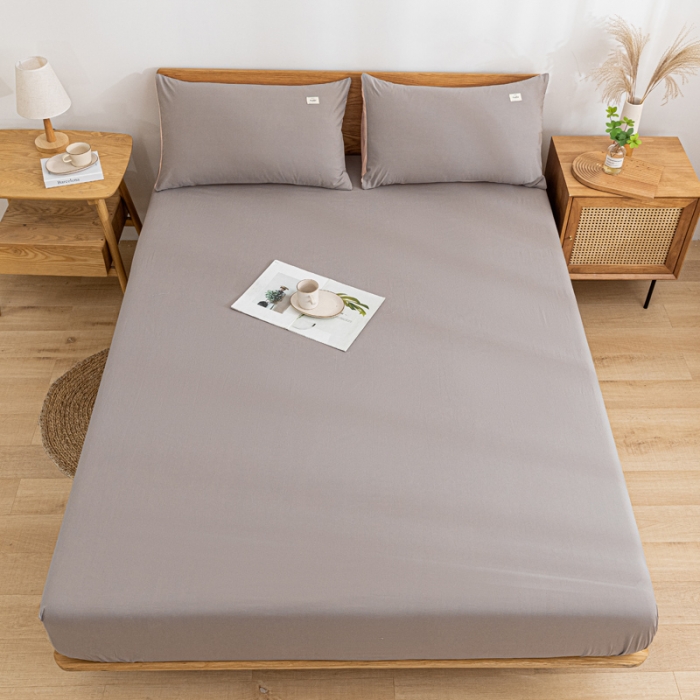 91家纺网 家纺一手货源 找家纺 蓝巢 2022新款全棉色织水洗棉单床笠 浅灰