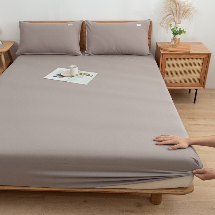 91家纺网 家纺一手货源 找家纺 蓝巢 2022新款全棉色织水洗棉单床笠 浅灰