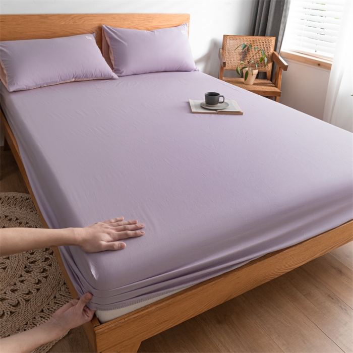 91家纺网 家纺一手货源 找家纺 蓝巢 2022新款全棉色织水洗棉单床笠 浅紫